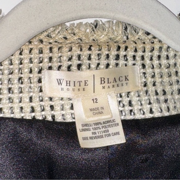 WHBM Tweed Fringe Jacket Black White 3/4 Sleeves Sz 12 - Picture 11 of 17